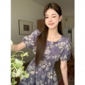 实拍 茶歇法式紫色碎花连衣裙女夏新款高级感绝美收腰仙女长裙  实拍 茶歇法式紫色碎花连衣裙女夏新款高级感绝美收腰仙女长裙