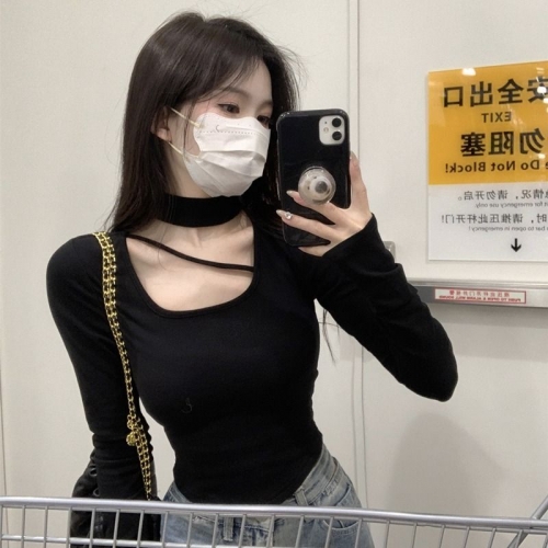 MR【螺纹德绒】秋冬内搭打底衫上衣设计感挂脖半高领修身短款t MR【螺纹德绒】秋冬内搭打底衫上衣设计感挂脖半高领修身短款t