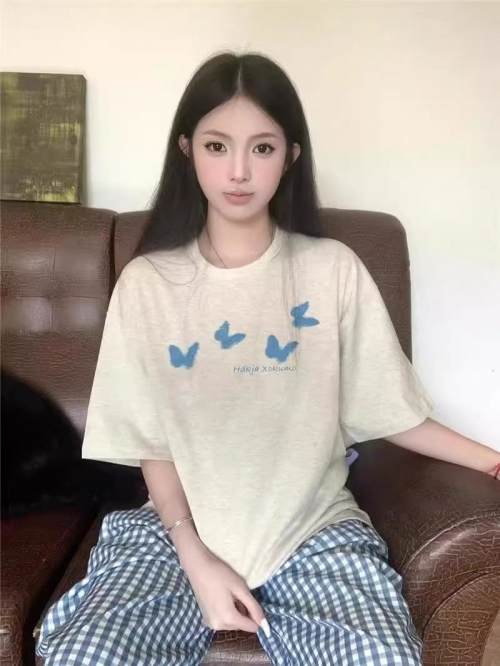 高品质纯棉200克精梳紧密100%棉宽松短袖t恤女 高品质纯棉200克精梳紧密100%棉宽松短袖t恤女