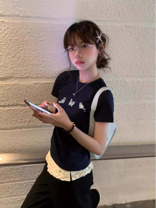 【1*1纯棉 常规款】印花正肩常规短袖 高弹力新款夏季修身显 【1*1纯棉 常规款】印花正肩常规短袖 高弹力新款夏季修身显