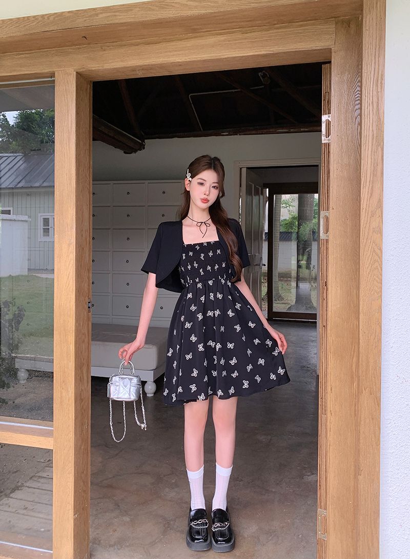 实拍 大码辣妹性感吊带连衣裙夏季赫本风胖MM显瘦裙子披肩两件