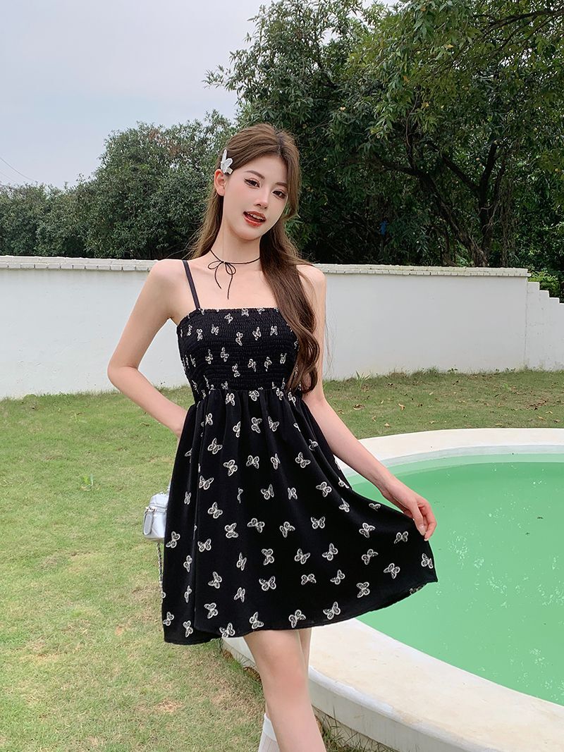 实拍 大码辣妹性感吊带连衣裙夏季赫本风胖MM显瘦裙子披肩两件