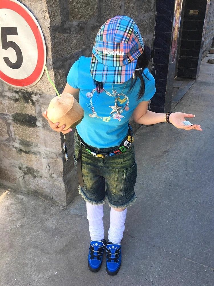 1*1纯棉 高弹力新款夏季短袖短款搭配高腰裤修身显瘦洋气上衣