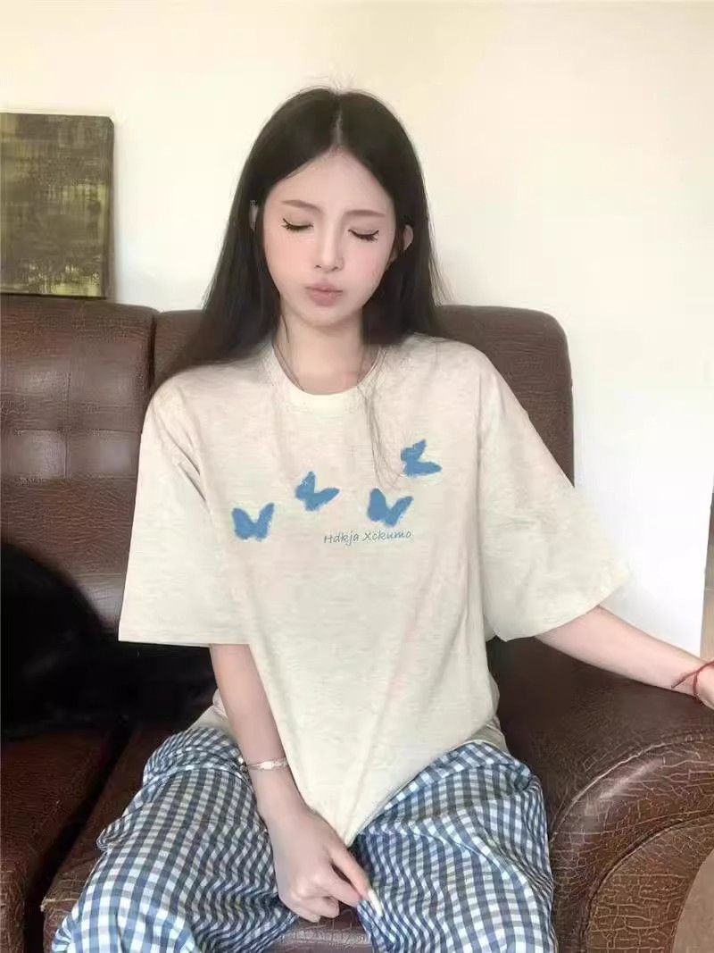 高品质纯棉200克精梳紧密100%棉宽松短袖t恤女